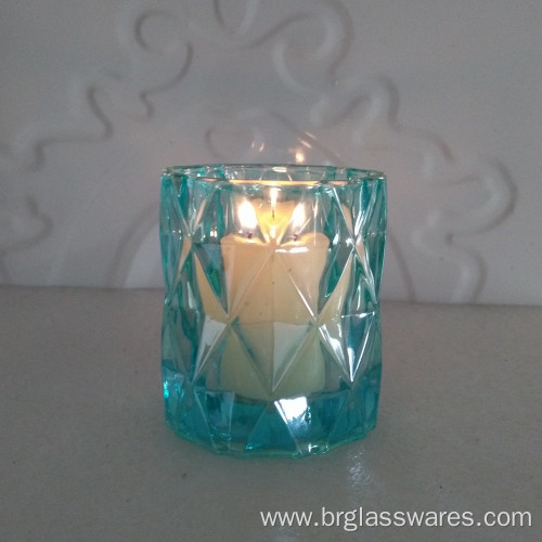 Unique Diamond Design Colored Glass Candle Jar